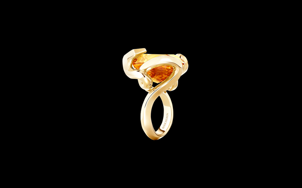 Snake Ring yellow gold snake curls around an oval citrin, its sensuous contours enveloping the mellow, warm, maple and honey-orange coloured stone 