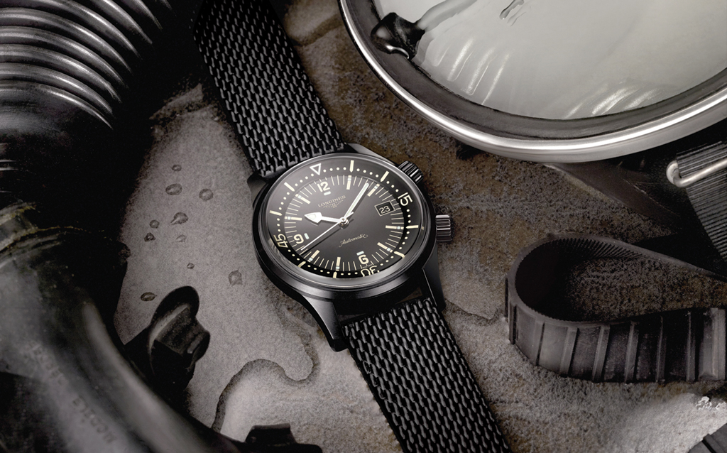 Longines Legend Diver اصدار جديد عام 2018 ضمن مجموعة Heritage حافظت الساعة على عناصر تصميم وأسلوب الحقبة الغابرة فيما طعمتها الدر بخبرتها الحديثة لضمان الوضوح والعملية ومقاومة ضغط المياه